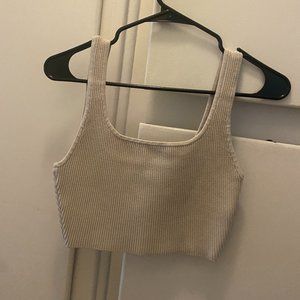 Babaton Sculpt Knit Squareneck Cropped Tank in Matte Pearl, Size Small